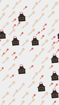Seamless pattern of aprons and spoons