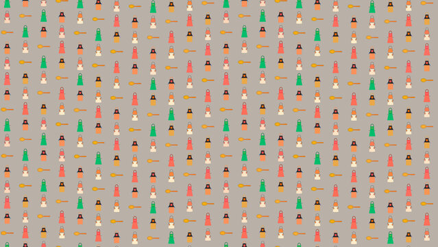 Seamless pattern of aprons and spoons