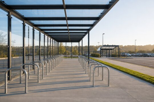 Bicycle parking security audit covered transit shelter with parallel racks and open side panels