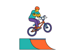 Obraz premium BMX rider performing aerial barspin trick over ramp vector illustration