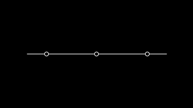 Animation minimal white timeline with three circular date points on transparent background in motion graphics animation video timeline.