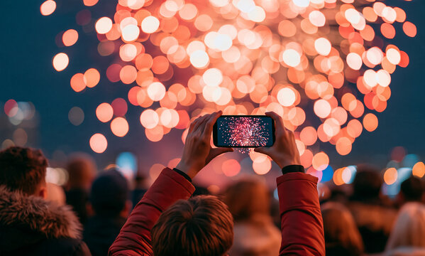 People watching fireworks show at night at 9pm