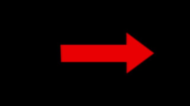 Vibrant red arrow pointing right on solid black background, for motion and, ui right arrow, direction navigation