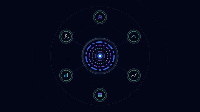 4K premium commercial motion graphics visualization of an AI-assisted Enterprise Resource Planning ERP control sphere analyzing incoming business signals, executing intelligent computational processes