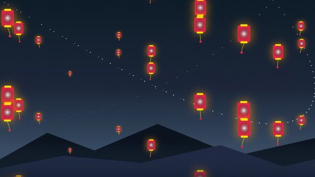 Animated Chinese Lanterns Floating in Night Sky