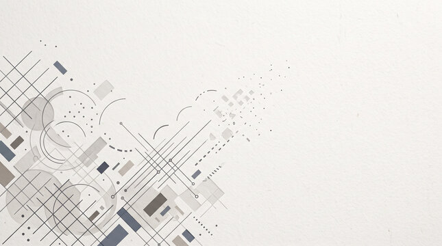 Abstract geometric background with pixelated digital lines and circles in grey and white