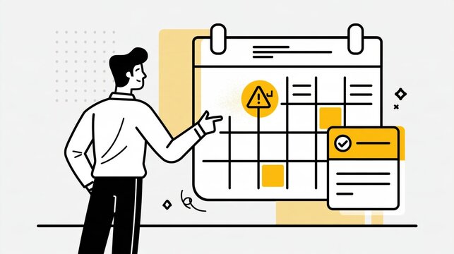 A business specialist studies an old AI response in a calendar while a newer verified source awaits review, highlighting outdated knowledge.