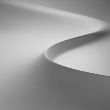 Minimalist abstract grey background featuring a smooth s-curve architectural line with soft gradient shadows and light highlights on a neutral matte surface for corporate design.