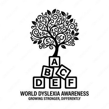 World Dyslexia Awareness 2026 black silhouette typography tree and alphabet blocks vector illustration   