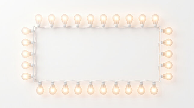 Frosted light bulbs forming frame with warm glow on white background creating cozy and inviting atmosphere