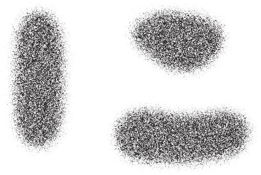 Black Spray Paint Grainy Oval and Spot Elements Set Isolated on White Background