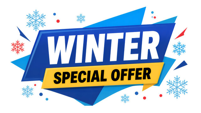 Winter special offer banner with snowflakes on transparent background