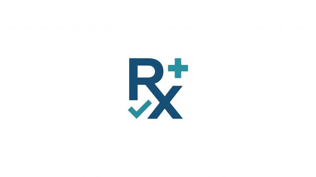 Medical prescription symbol featuring a blue pharmacy sign combined with a green plus and check mark icon representing healthcare reliability and safe medication adherence for patients and