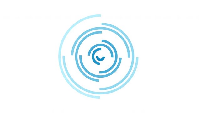 Abstract blue concentric circle radar rotation, modern hud tech loading ring animation, clean digital data processing loop