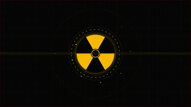 Rotating Yellow Radioactive Hazard Symbol Animation HUD Interface Design Element For Science Fiction Technology And Industrial Safety Projects