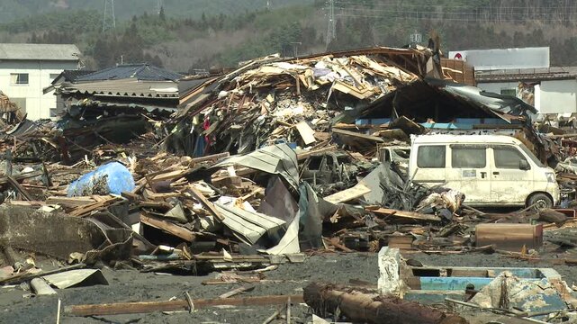 Piles Of Debris And Trash In Aftermath Of Tsunami In Japan