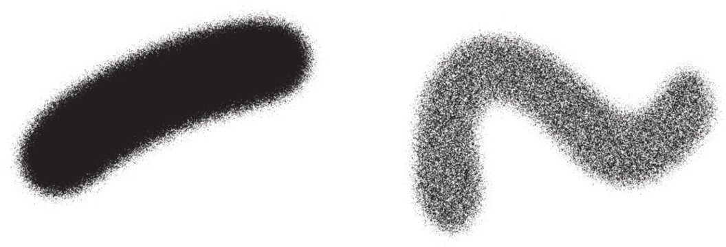 Black Spray Paint Brush Stroke and Curved Line Set Isolated on White Background