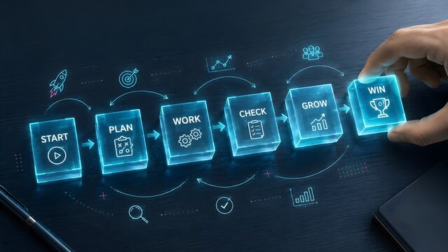 Business Process Workflow Continuous Improvement Cycle Start To Win Concept