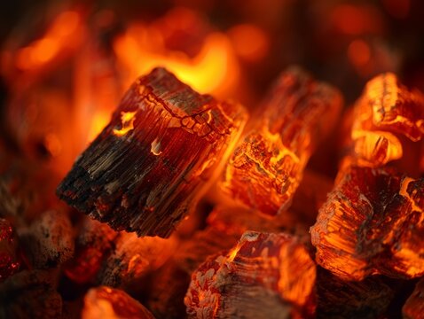 Close-up of Glowing Embers in a Fireplace