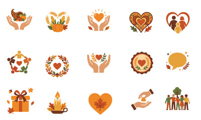 Obraz premium A collection of creative charity and community support themed coloring icon set for graphic design projects