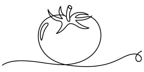 Continuous single line drawing of a fresh tomato vegetable with a stem in a minimalist artistic style for creative kitchen and organic food design isolated on transparent background, Vector © Vector Line King