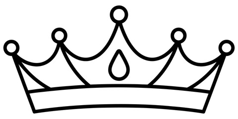 Simple black and white line art illustration of a royal crown icon for king or queen symbol isolated on transparent background, Vector © Vector Line King