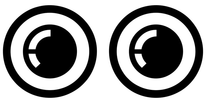 Two black and white cartoon eyes looking forward as a simple graphic icon design element for character illustration and expressive digital art projects isolated on transparent background, Vector