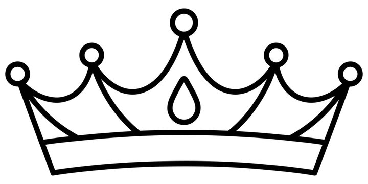 Simple black and white line art illustration of a royal crown icon for king or queen symbol isolated on transparent background, Vector
