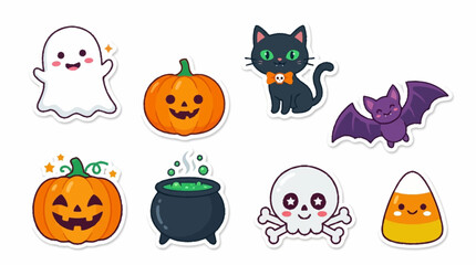 Obraz premium Cute Halloween Elements Collection Featuring Spooky Cartoon Characters and Festive Holiday Icons for Seasonal Decorations and Digital Design Projects