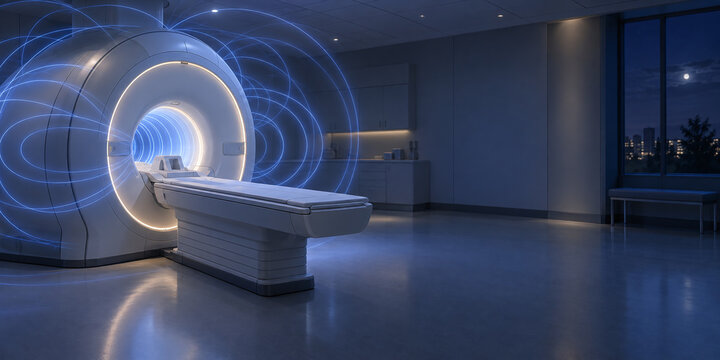 Glowing Magnetic Field Around MRI Scanner at Night