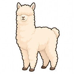 Obraz premium Cute and Fluffy Alpaca Vector Illustration Isolated on White Background, Adorable Cartoon Llama Character in Standing Pose for Graphic Design, Children's Books, and Mascot Creation
