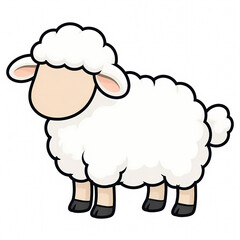 Obraz premium Cute Fluffy White Sheep Vector Illustration Standing in Side Profile View, Faceless Farm Animal Cartoon Character Isolated on White Background for Children Nursery Design and Education