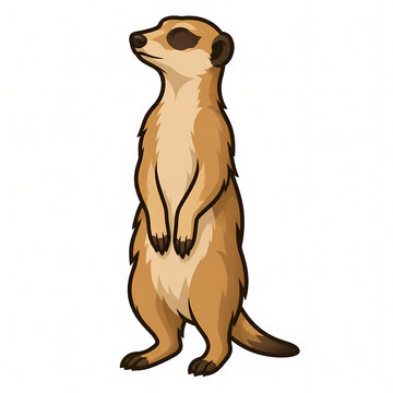 Cute Meerkat Vector Illustration Standing Upright on White Background, Adorable African Mongoose Character Design for Kids, Educational, Nature, and Wildlife Related Creative Projects