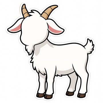 Cute White Goat Standing in Side View Profile Vector Illustration with Blank Face and Sticker Outline, Minimalist Farm Animal Character Design Isolated on Clean White Background