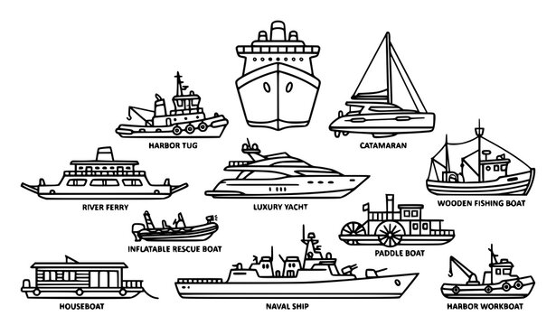 Modern maritime watercraft icon collection with yacht ferry fishing rescue and transport boats