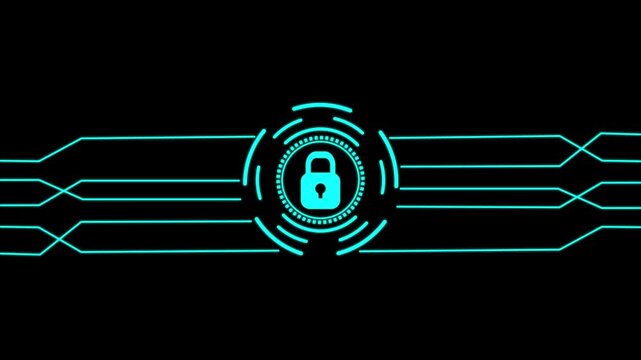 Digital security lock icon safeguards high tech corporate databases. Animated of safety icon, security icon, privacy icon, password icon.
