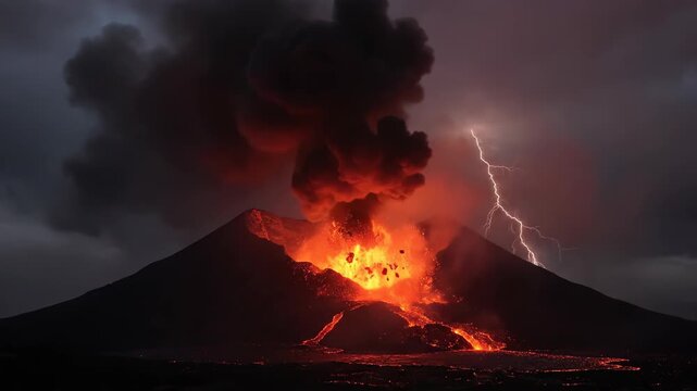 Natural scene of volcanic eruption, the shocking moment of volcanic eruption
