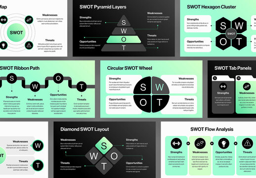 SWOT Infographic Presentation Template, Editable Analysis Slide Deck with Matrix & Diagrams for Business Strategy and Strategic Planning