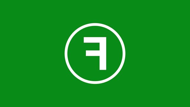3d Alphabet "F" text animation inside the circle icon. 3d text isolated on green background. Educational concept. Alpha channel 4k
