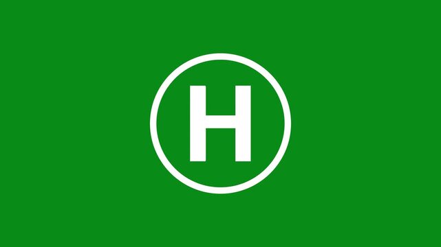 3d Alphabet "H" text animation inside the circle icon. 3d text isolated on green background. Educational concept. Alpha channel 4k