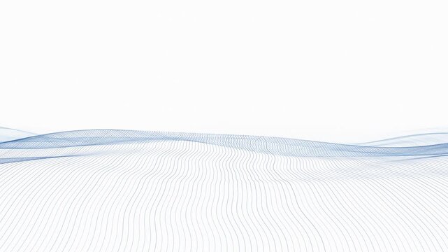 Abstract blue line wave on a white background with flowing wireframe