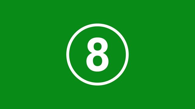3d Number "8" text animation inside the circle icon. 3d text isolated on green background. Educational concept. Alpha channel 4k