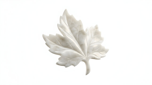 White Marble Maple Leaf Carving Isolated on White Background, Elegant Stone Textured Leaf Vector PNG Design