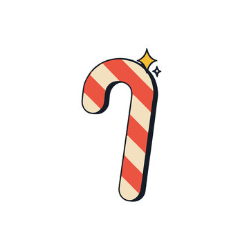 Candy cane with red and cream stripes and starburst