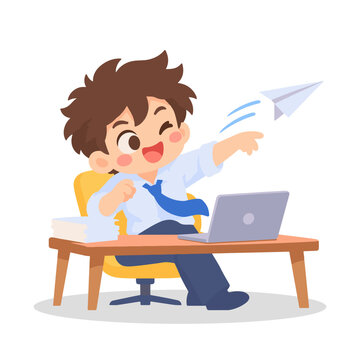 Office Worker Throwing Paper Airplane Mischievous Fun at Work Cartoon Illustration