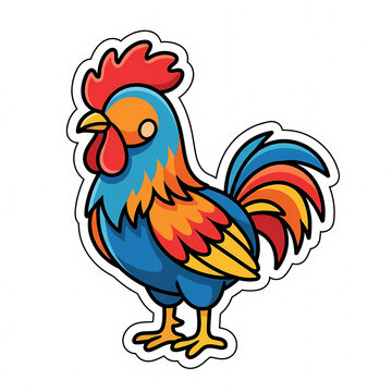 Vector Illustration of a Cute and Colorful Rooster Standing in a Proud Pose, Stylized Cartoon Chicken Design for Children, Farming, and Animal Themed Projects Isolated on White