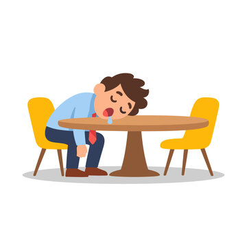 Office Worker Sleeping at Conference Table Meeting Boring Nap Cartoon Illustration