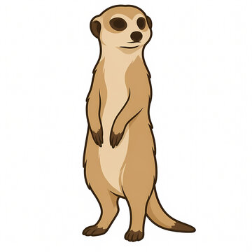 Vector Illustration of a Cute Meerkat Standing Upright on Its Hind Legs, Isolated on a Plain White Background, Perfect for Wildlife Education, Nature Mascot, or Children Book Design.