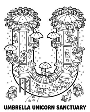 Isometric Alphabet Worksheet for Preschool Learning Whimsical Unicorn Sanctuary Coloring Page for Kids 3D Letter Recognition Activity for Kids Printable Isometric Alphabet Practice Worksheet