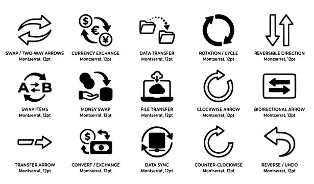 Bidirectional Exchange and Transfer Arrow Outline Icons